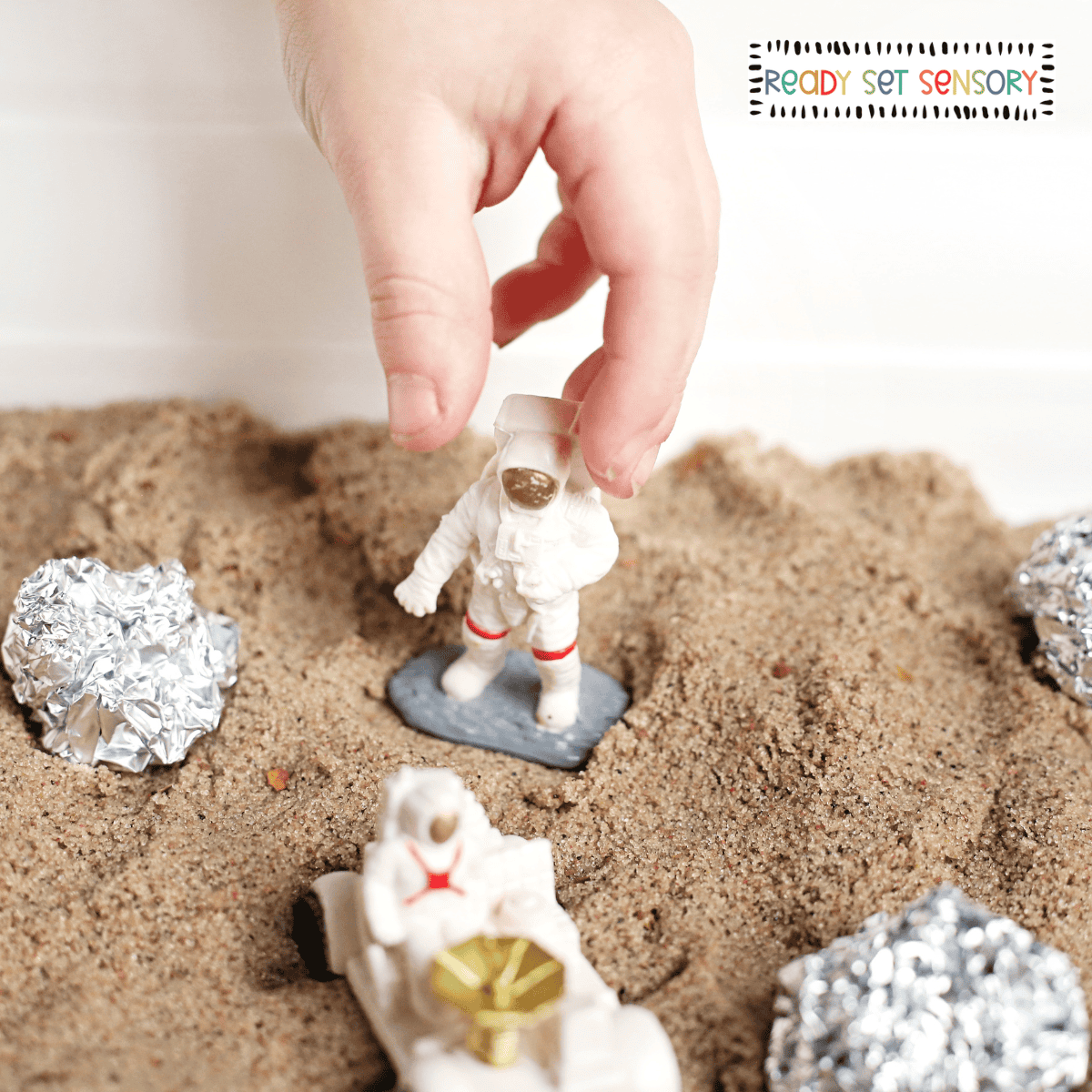 Landed on the Moon Sensory Bin (Easy Space Sensory Idea)