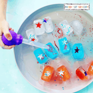 Patriotic ice cube sensory activity for kids
