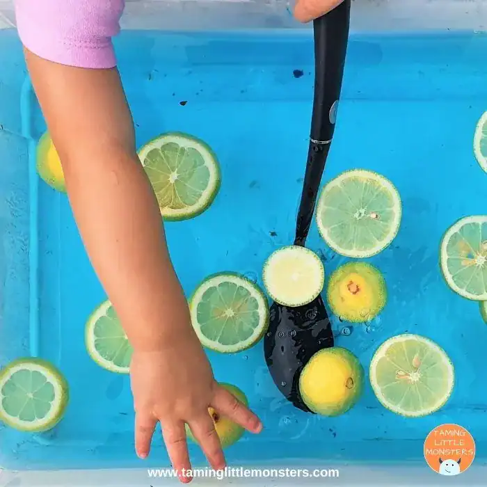 Lemon and Ice Summer Sensory Bin