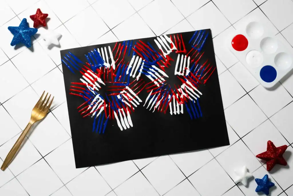 Fork-Stamped 4th of July Fireworks Craft by Ask Parent