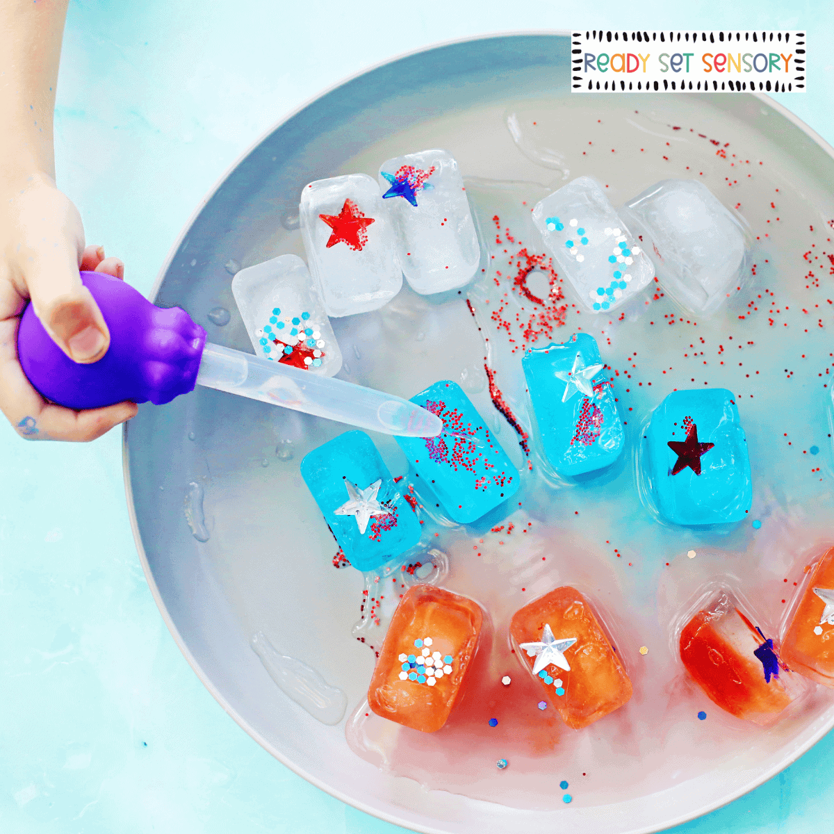 Patriotic Ice Cube Melting Sensory Activity (Great for 4th of July)