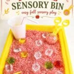 Toddler playing with a Fall Apple Juice Sensory Bin (Easy & Cheap!)