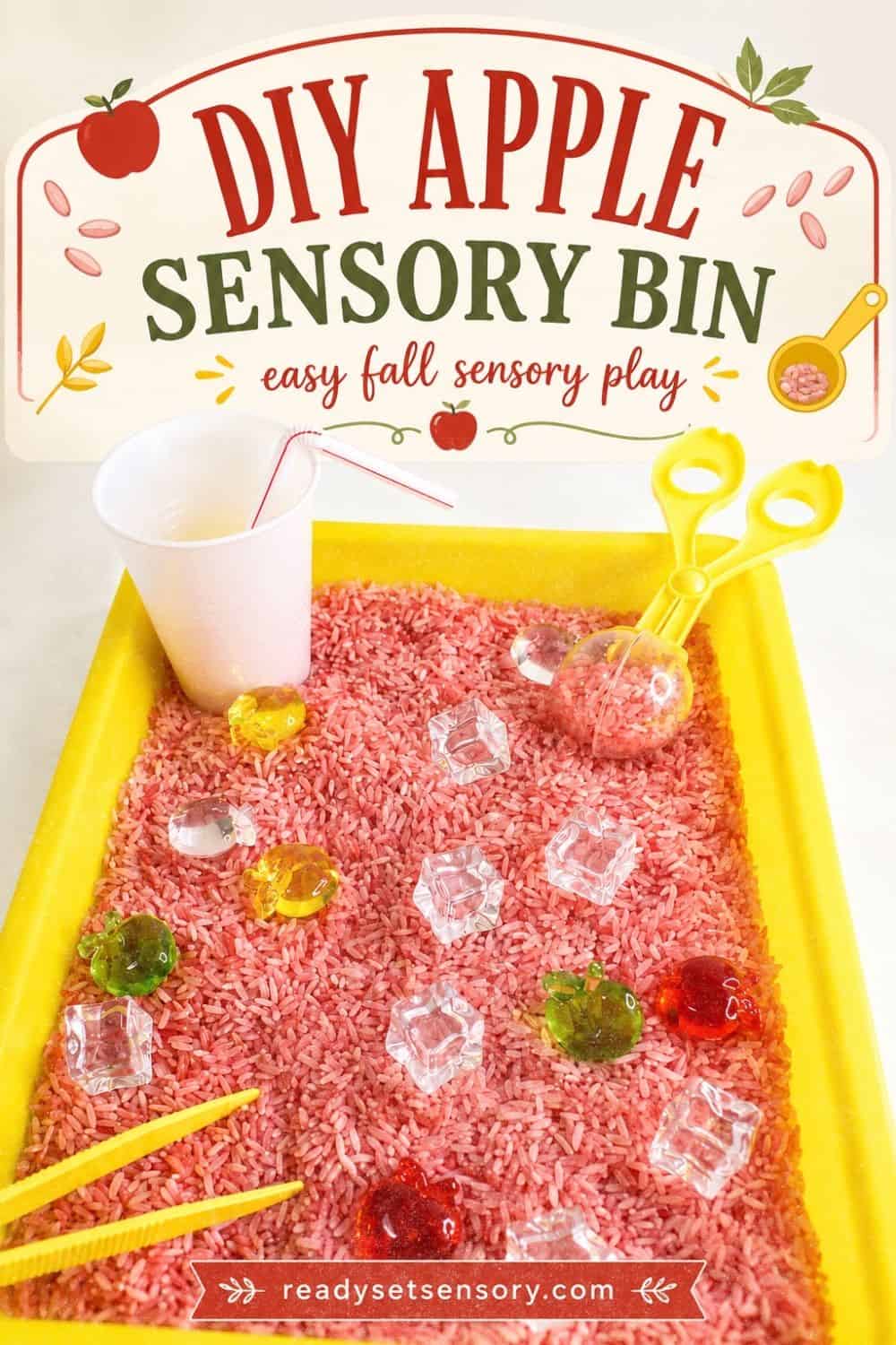 Toddler playing with a Fall Apple Juice Sensory Bin (Easy & Cheap!)
