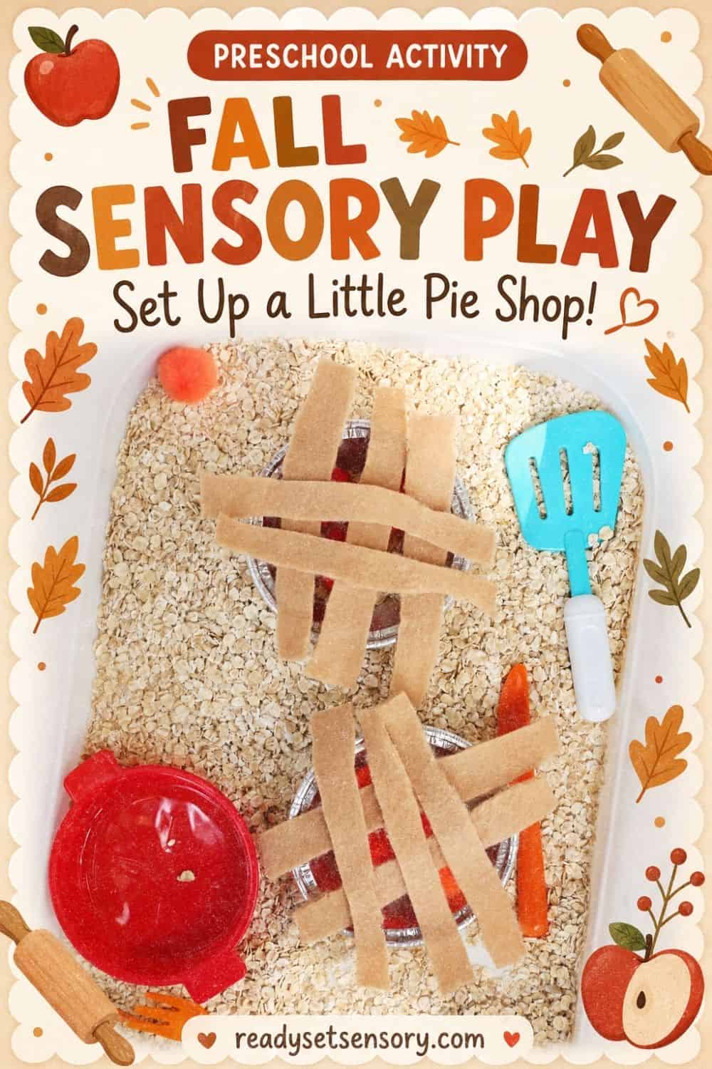 Toddler playing with a Fall Pie Shop Sensory Bin