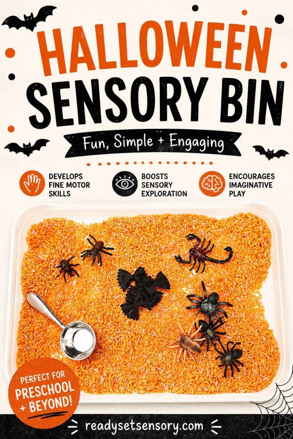 Child building fine motor skills with a Easy DIY Halloween Spider Sensory Bin