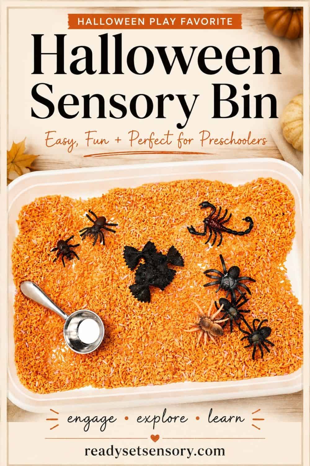 Toddler playing with a Easy DIY Halloween Spider Sensory Bin