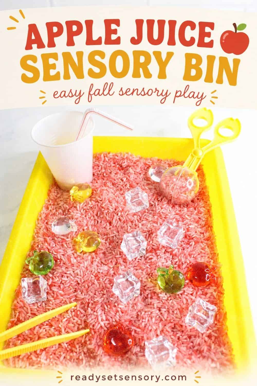 Child building fine motor skills with a Fall Apple Juice Sensory Bin (Easy & Cheap!)