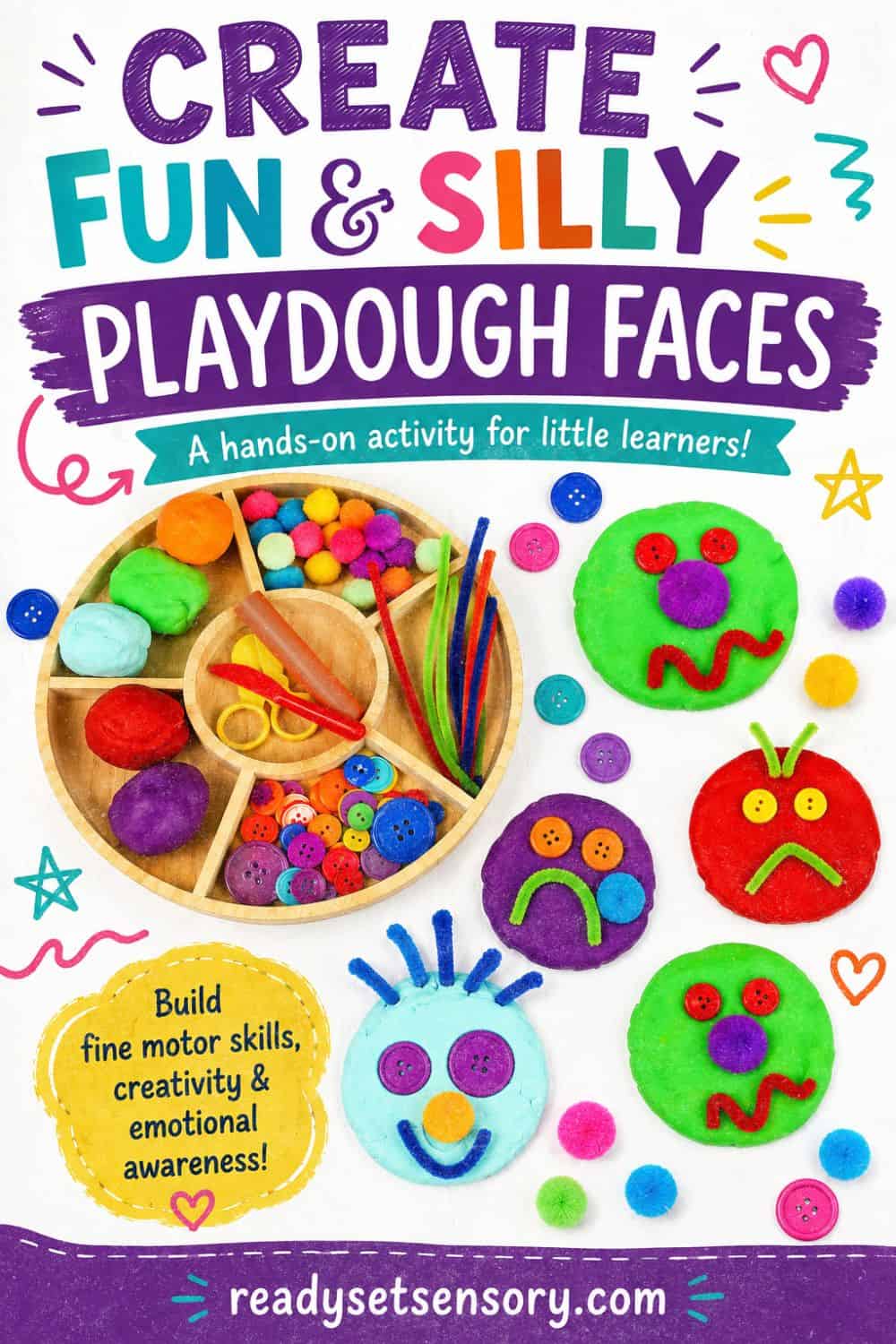 Child building fine motor skills with a Playdough Emotions Sensory Tray