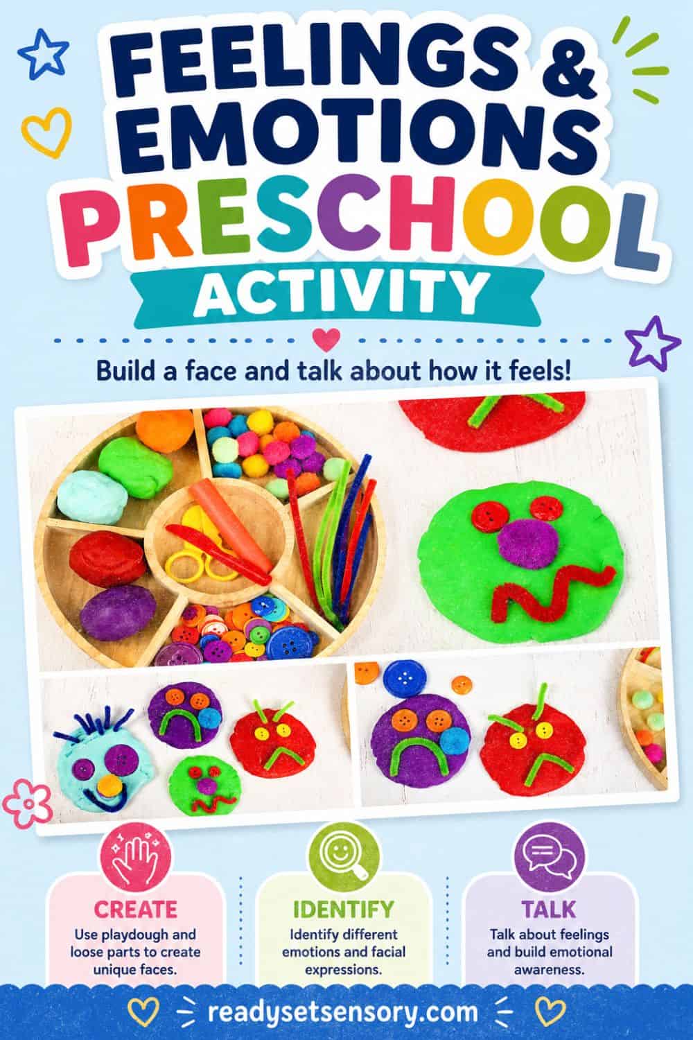 More sensory bin ideas like this Playdough Emotions Sensory Tray
