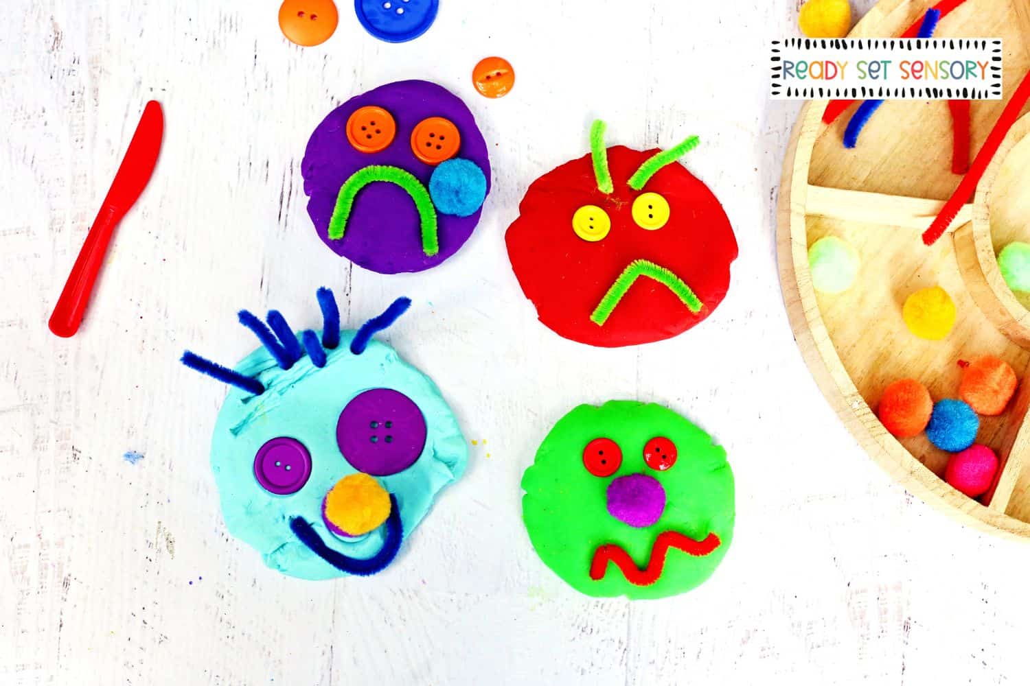 Step by step Playdough Emotions Sensory Tray setup