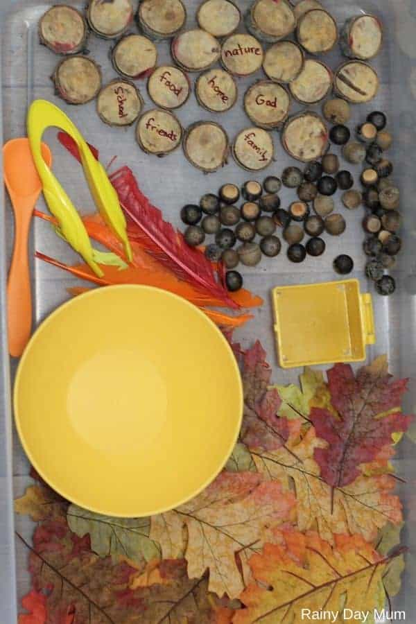 Easy Thanksgiving and Fall Sensory Bin by Rainy Day Mum