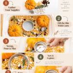 Thanksgiving Sensory Bin With Corn and Mini Pumpkins - How to Set Up