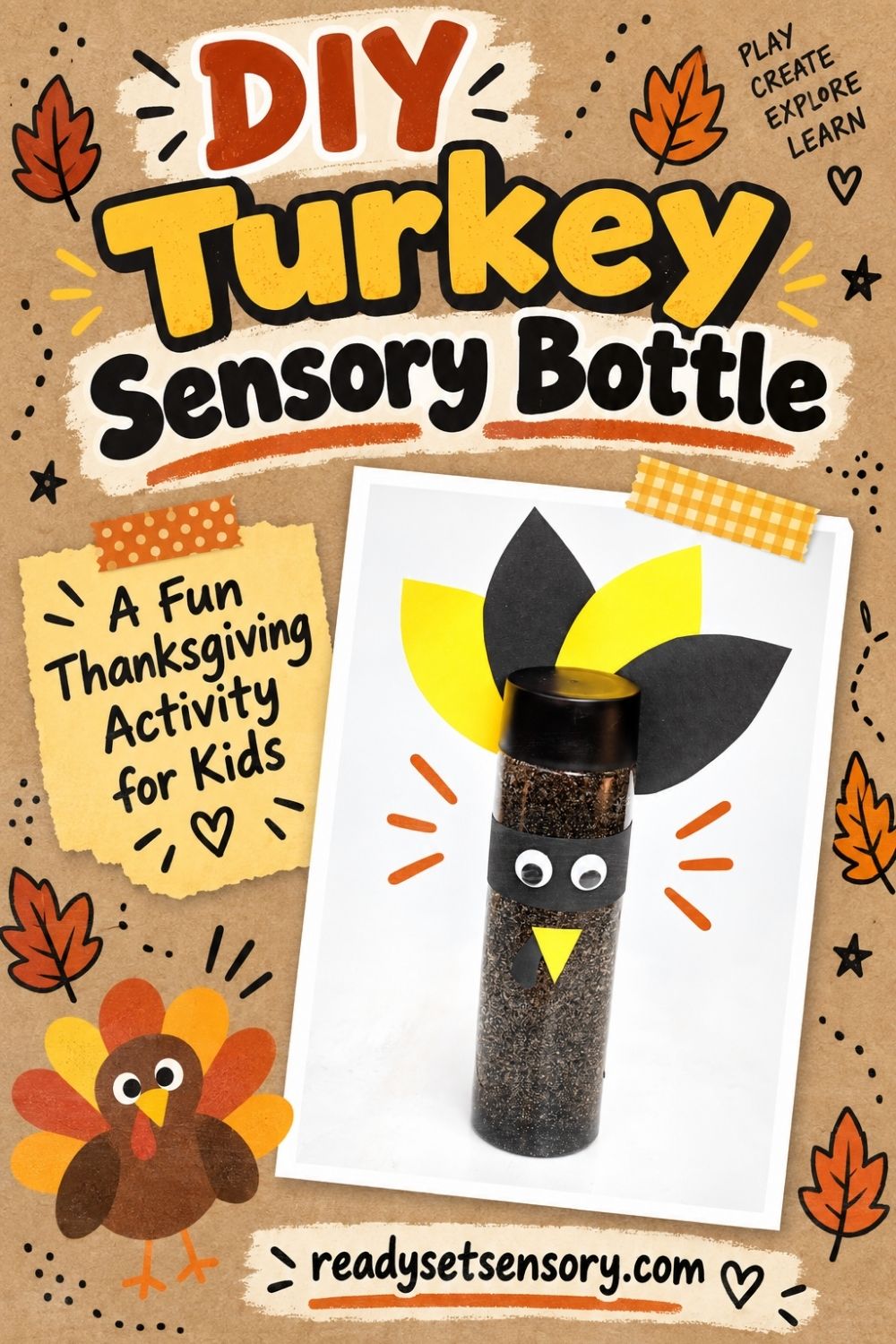 Turkey in Disguise Sensory Bottle for Kids - Clean Up and Storage